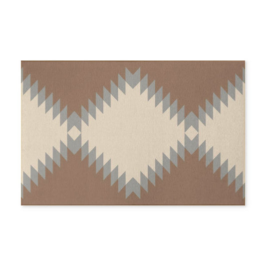 Brown + Beige + Slate Blue - Indoor/ Outdoor Washable Rug