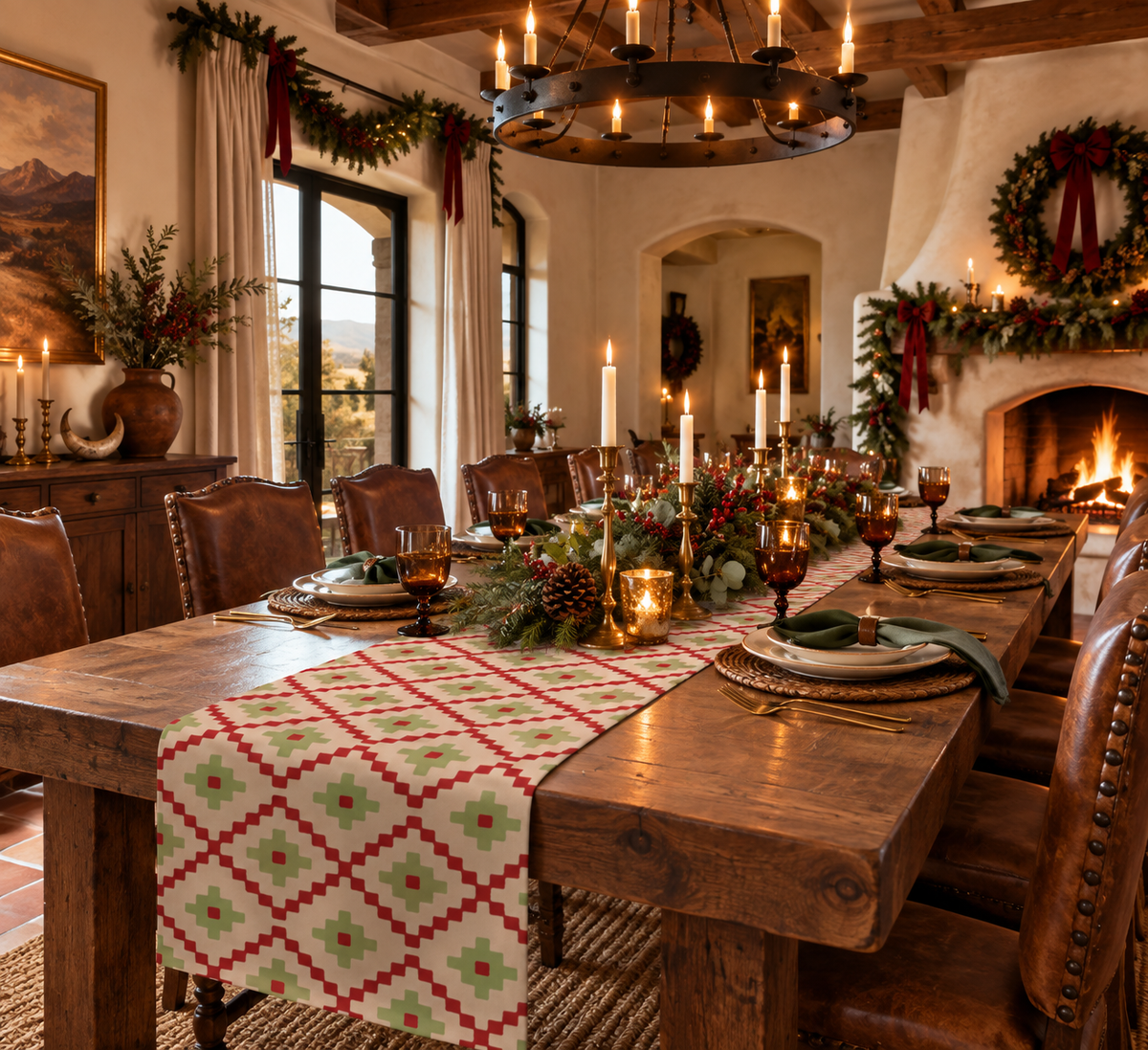 Festive Red & Green Southwest Table Runner