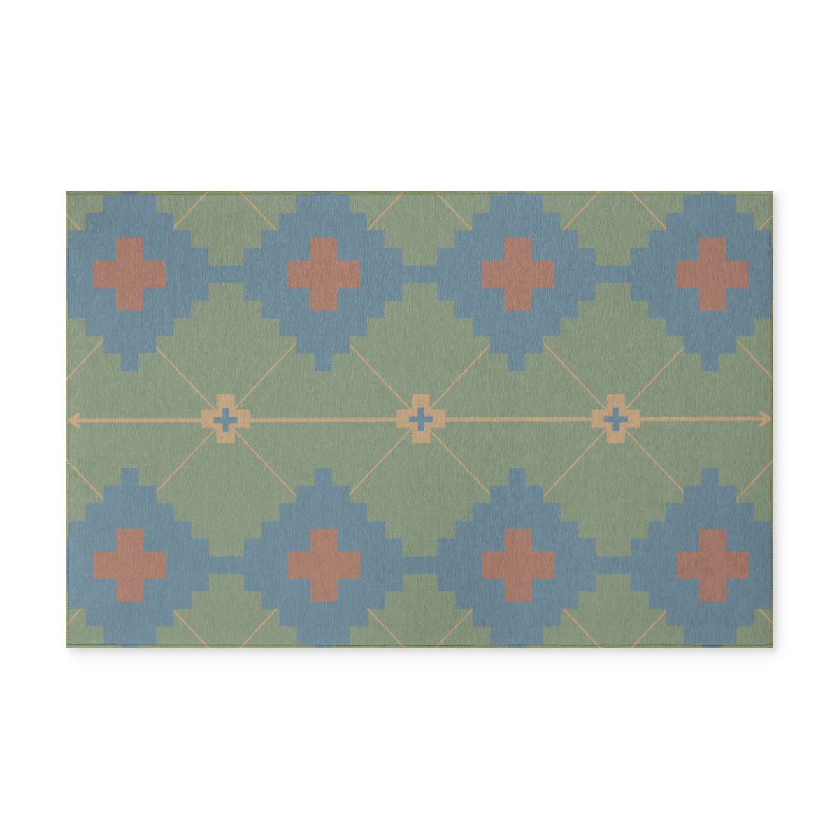 Denim Blue + Moss Green + Terracotta Orange + Mustard Yellow - Indoor/ Outdoor Washable Rug