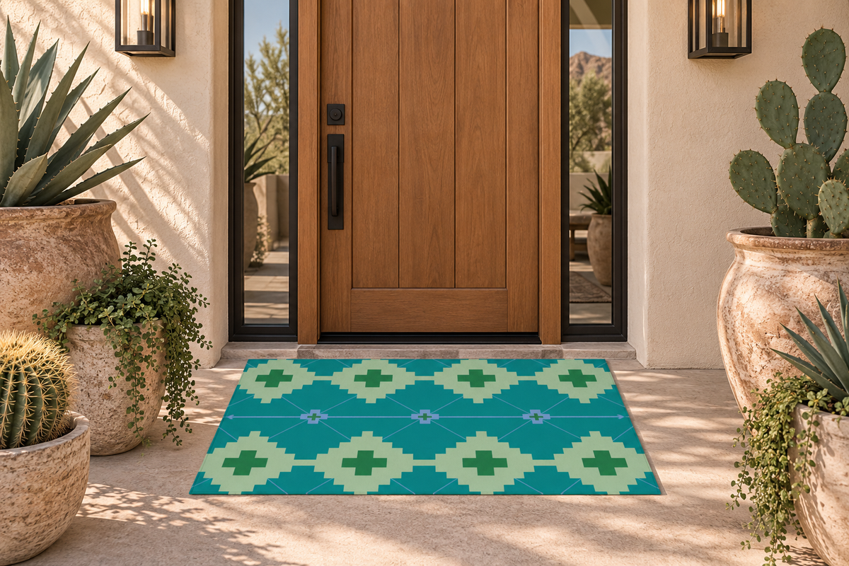 Denim + Moss + Sage Green + Blue - Indoor/Outdoor Washable Rug
