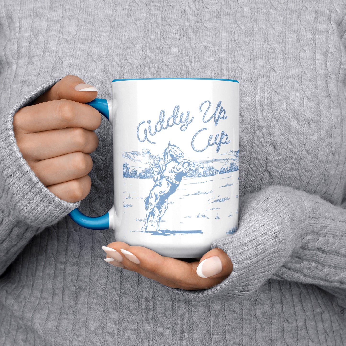 GIDDY UP CUP - BLUE HANDLE- BLUE + PURPLE ART