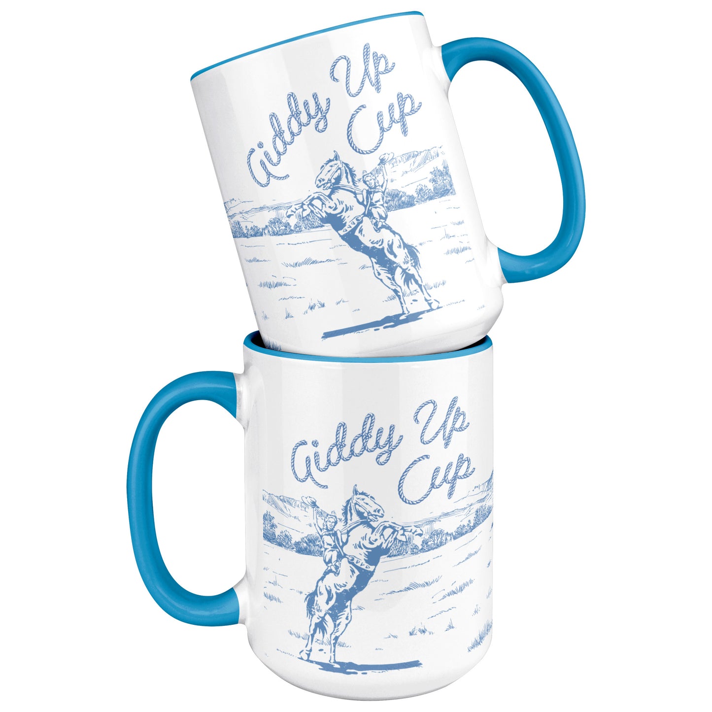 GIDDY UP CUP - BLUE HANDLE- BLUE + PURPLE ART