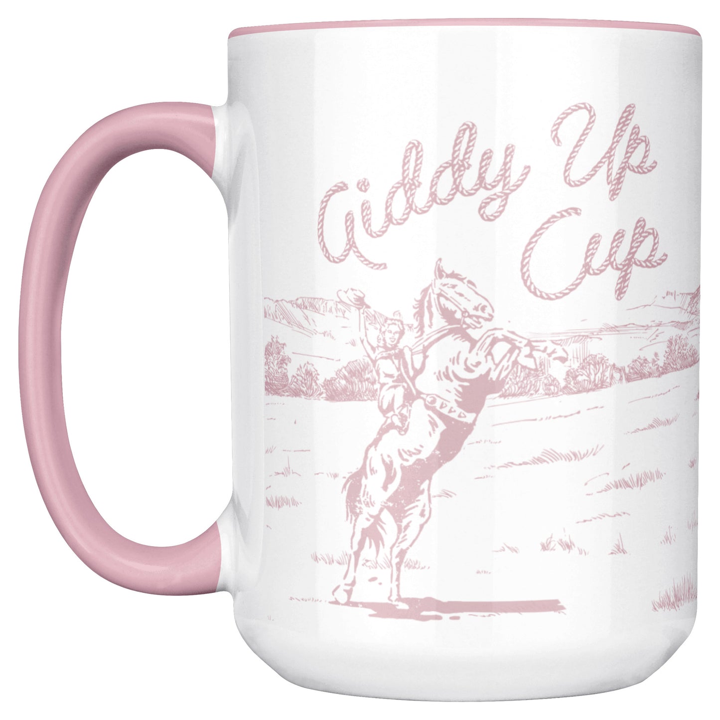 GIDDY UP CUP - PINK HANDLE - PINK + ORANGE ART