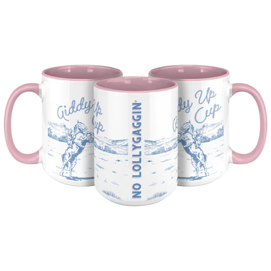 GIDDY UP CUP - Pink Handle - Purple + Blue Art