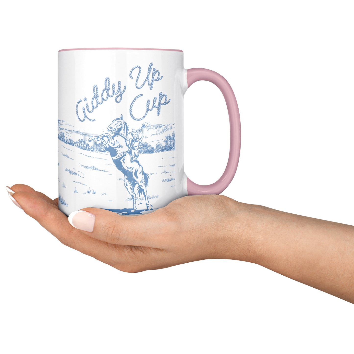 GIDDY UP CUP - Pink Handle - Purple + Blue Art
