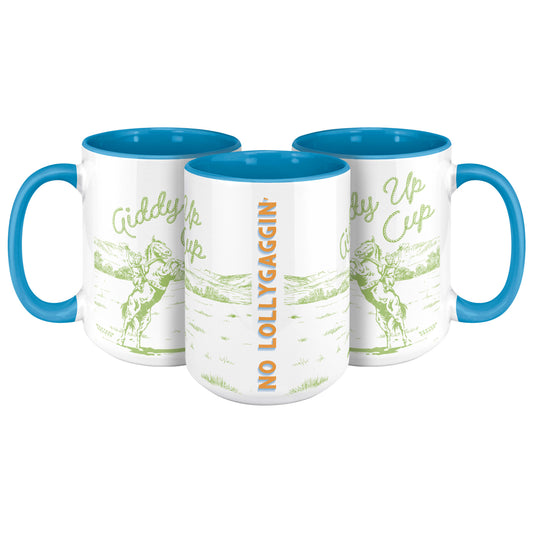 GIDDY UP CUP BLUE HANDLE - GREEN DESIGN