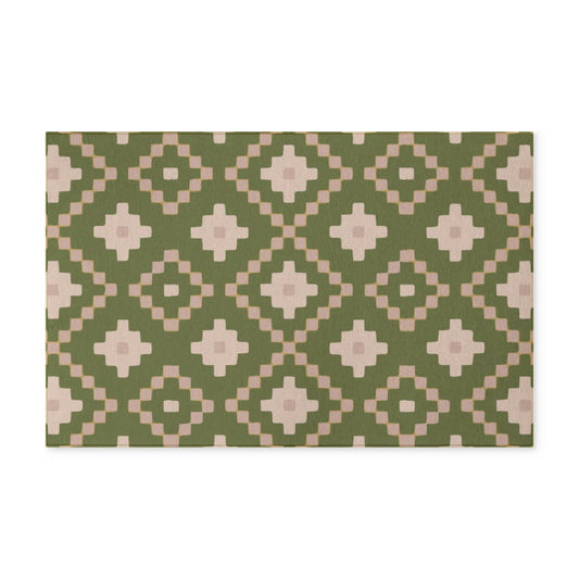 Moss Green + Beige + Salmon Pink - Indoor/ Outdoor Washable Rug