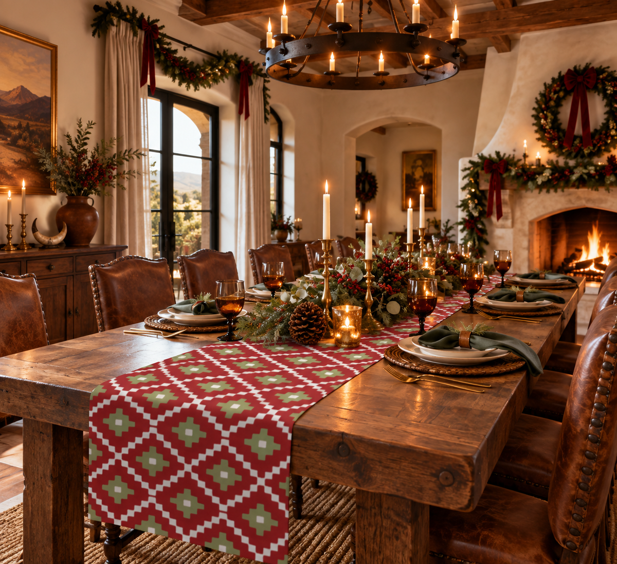 Red, Green & White Southwest Table Runner