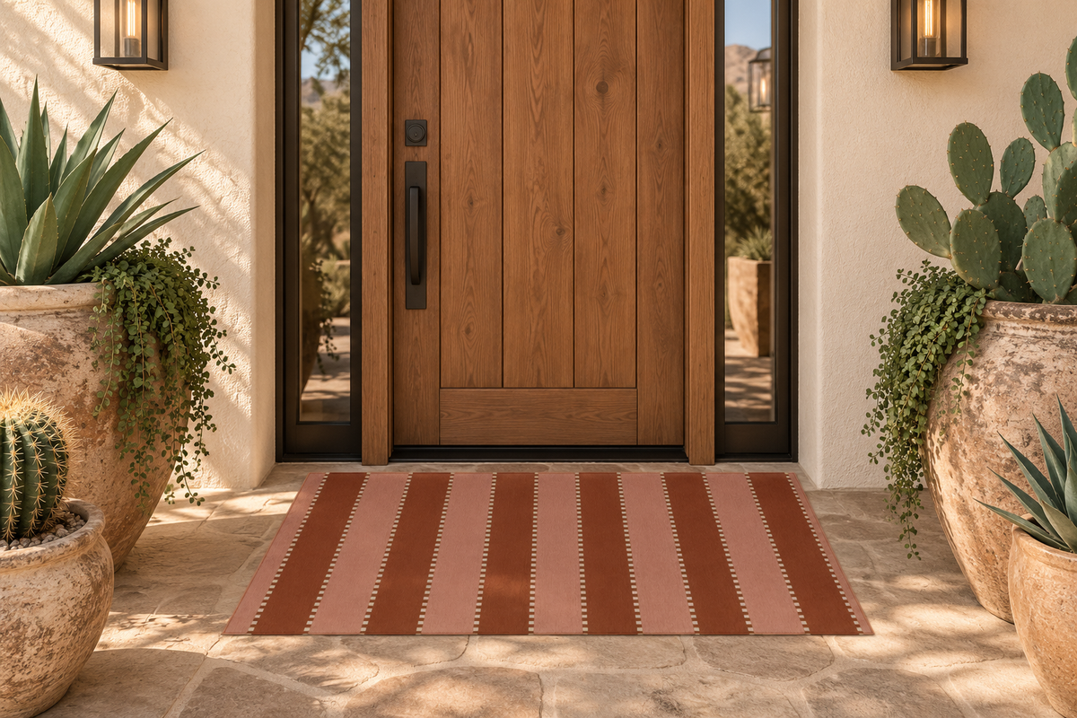Rust + Beige + Salmon Pink - Indoor/ Outdoor Washable Rug