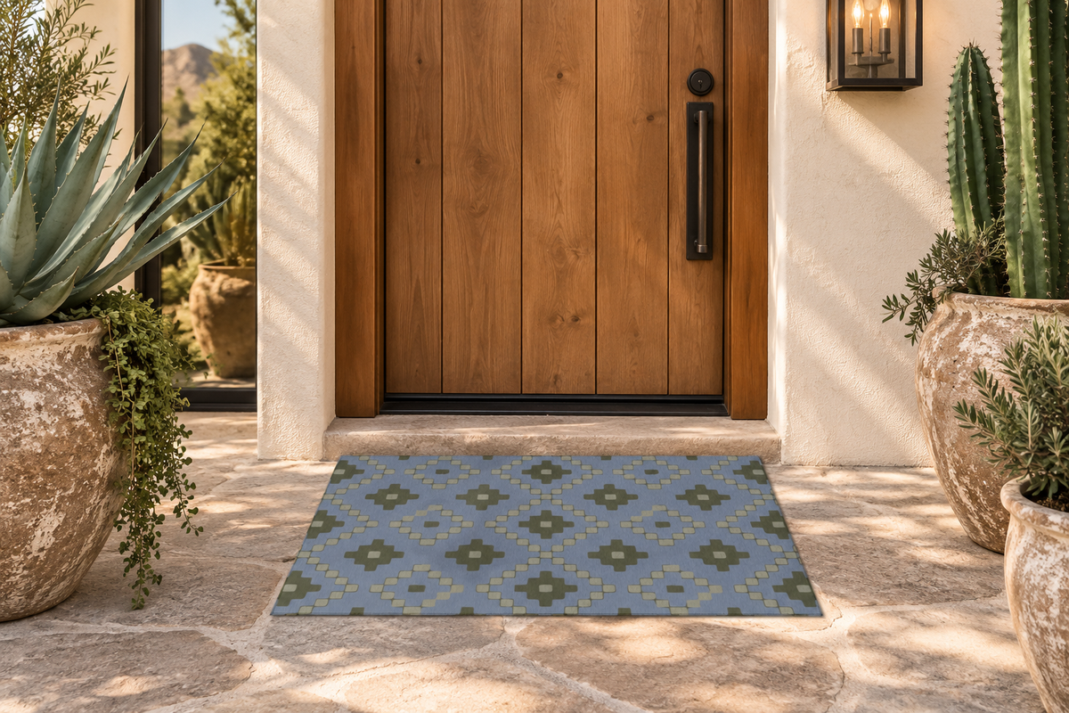 Slate Blue + Moss Green + Beige - Indoor/ Outdoor Washable Rug