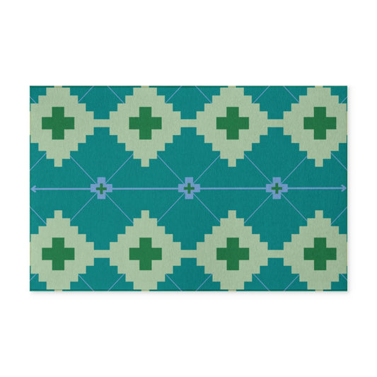 Denim + Moss + Sage Green + Blue - Indoor/Outdoor Washable Rug