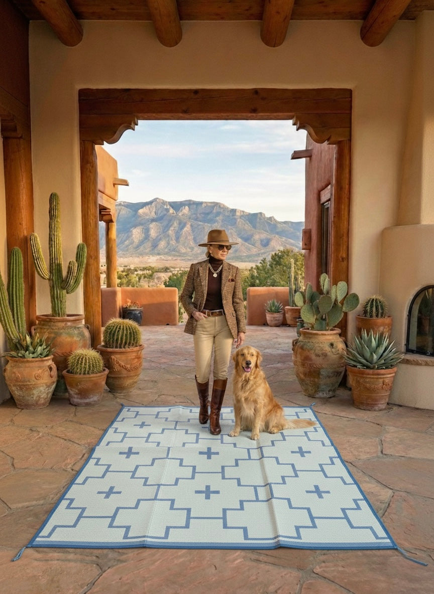 BLUE + IVORY - 6ft x 9ft - RANCH RUGS -LAJITAS DESIGN- – WesternGrande