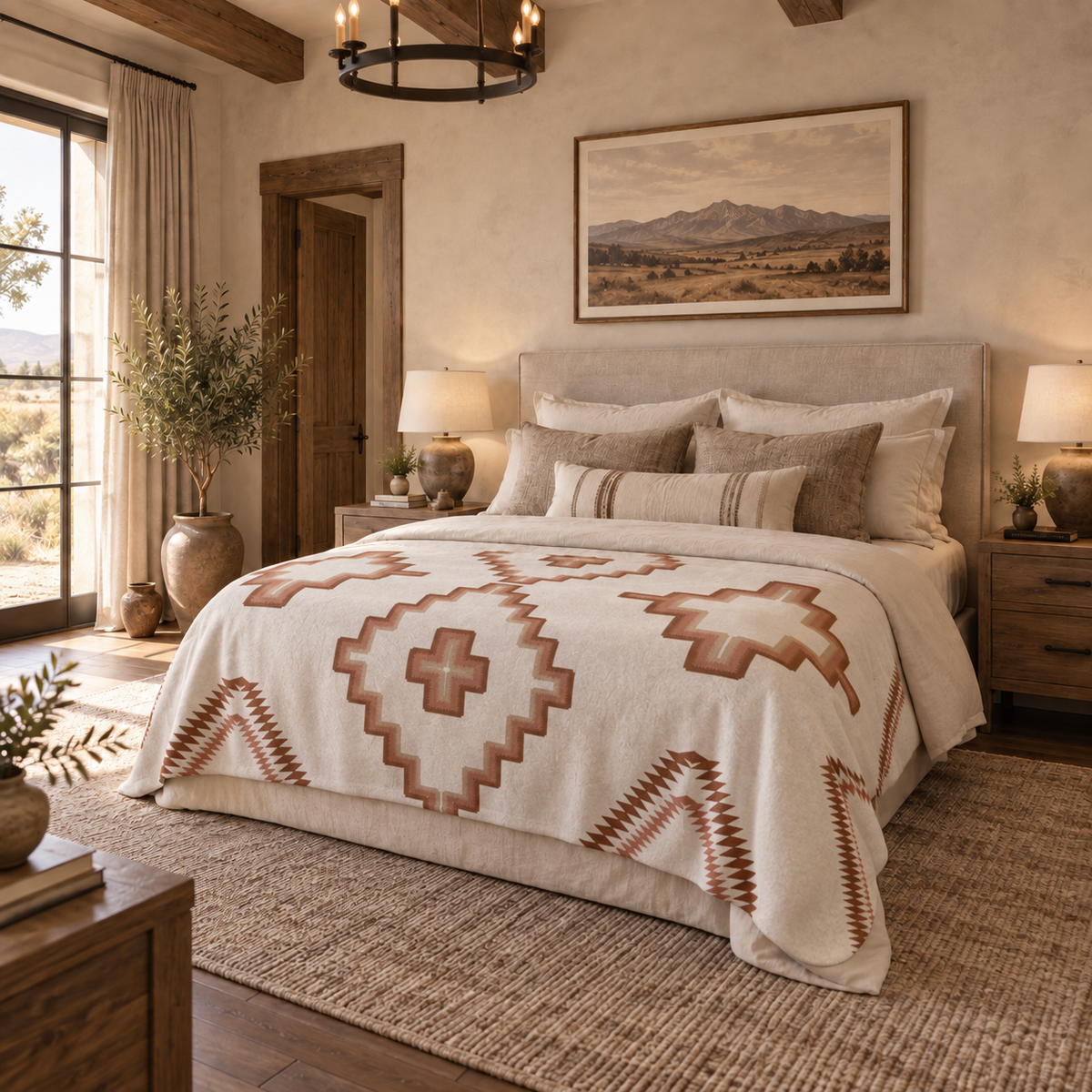Southwestern Aztec Sherpa Blanket – Neutral Boho Fleece Throw