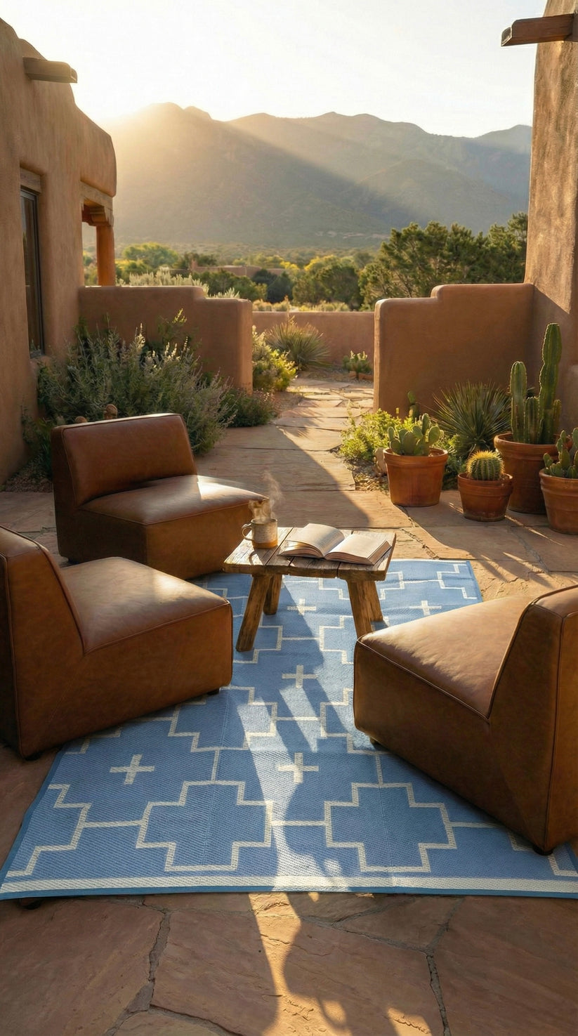 BLUE + IVORY - 6ft x 9ft - RANCH RUGS -LAJITAS DESIGN- – WesternGrande
