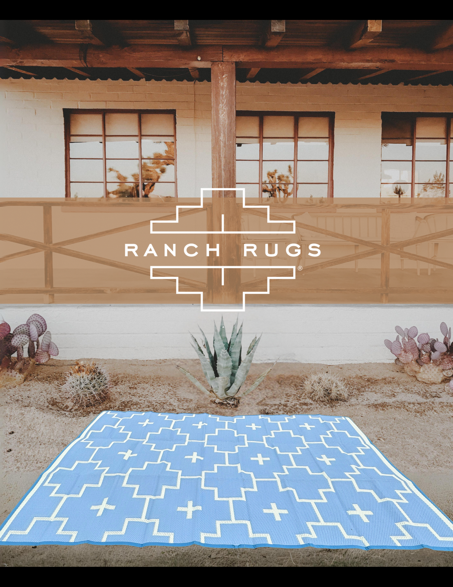 BLUE + IVORY - 6ft x 9ft - RANCH RUGS  -LAJITAS DESIGN-