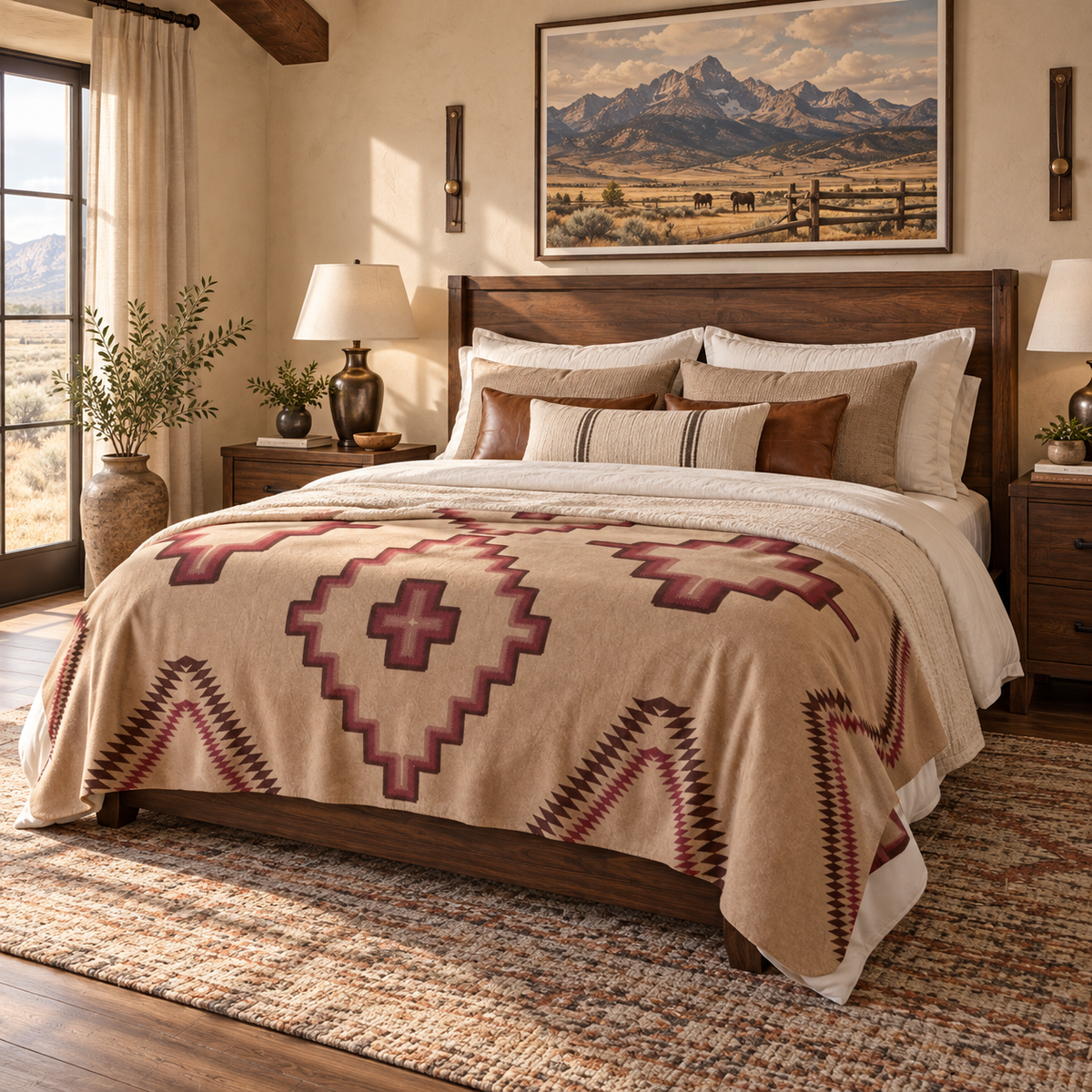 Southwestern Aztec Sherpa Blanket — Cozy Fleece Throw for Living Room & Cabin