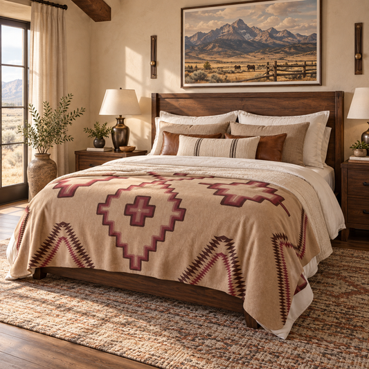 Southwestern Aztec Sherpa Blanket — Cozy Fleece Throw for Living Room & Cabin